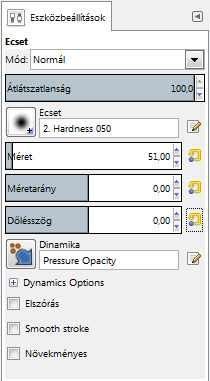 Ecset eszköz beállítási lehetőségei