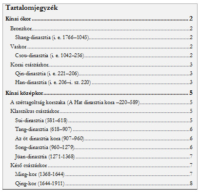 A mintán látszik, hogy a feladat a tartalomjegyzéket szürke kitöltéssel kéri