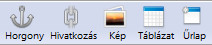 Fontosabb ikonok az objektum eszköztáron
