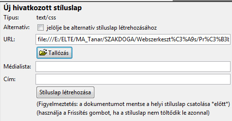 Hivatkozott (csatolt) stíluslap létrehozása